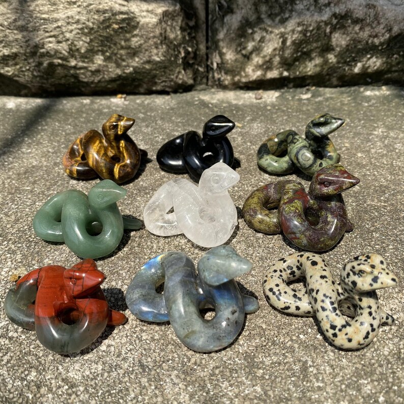 9 Kinds Hand Carved Gemstone Snake Crystal Snake Figurine Etsy