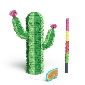 Cactus Piñata Bundle with a Blindfold and Bat ― Perfect Size That Holds Up to 5 lbs of Candy for Birthday Parties (15 x 11 x 3 Inches)