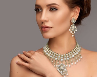 Indian Earrings Necklace, Bridal Jewellery, Asian Wedding Jewellery, Bollywood Jewellery Set Mehndi Indian Jewellery Pakistan, Polki, Kundan