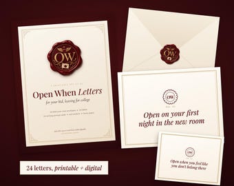 College Open When Letters from Mom and Dad, 24 Printable Envelopes