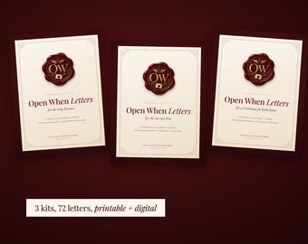 Open When Letters Bundle for Couples, 72 Printable Envelopes and Prompts