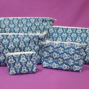 Zipper pouch, 4 sizes, bright blue pattern detail