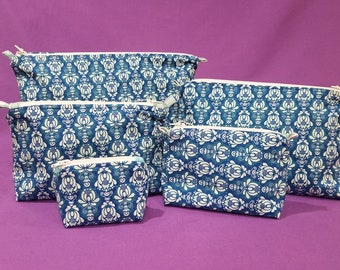 Zipper pouch, 4 sizes, bright blue pattern detail