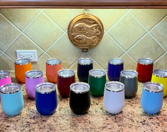 12 oz Polar Camel Insulated Stemless Wine Tumbler - Powder Coated - Custom Engraved and Personalized - Single or Double Sided Etch