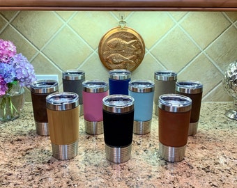 20 oz. Polar Camel Insulated Tumbler - Leather Wrapped - Wholesale Blank or Custom Laser Engraved and Personalized