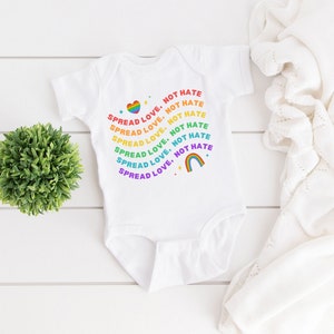 Spread Love Not Hate Baby Onesie | Rainbow Toddler Onesie, Pride, Love All