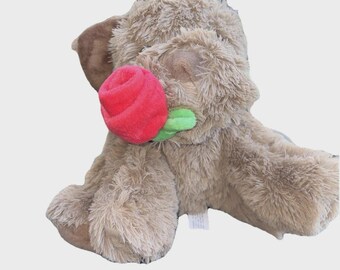 Russell Stover Plush Dog Brown Red Rose Valentine's Day 2024 Stuffed Animal
