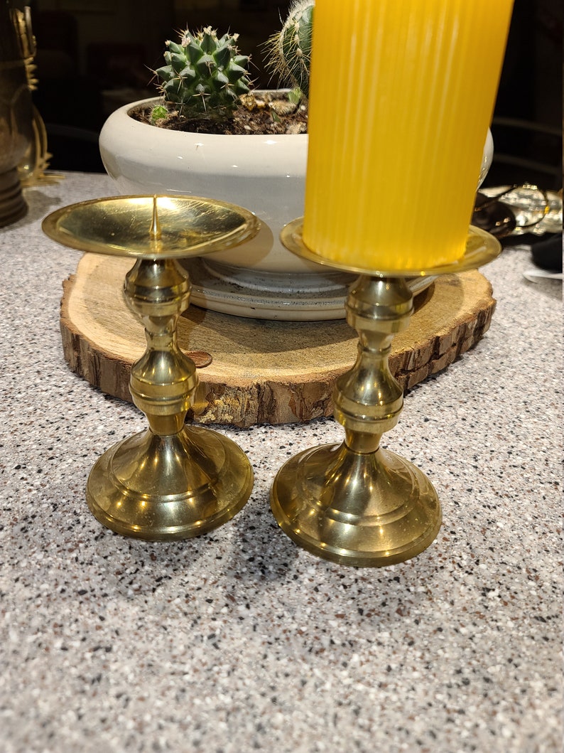 Vtg Pair of Brass Candle Stick Holders