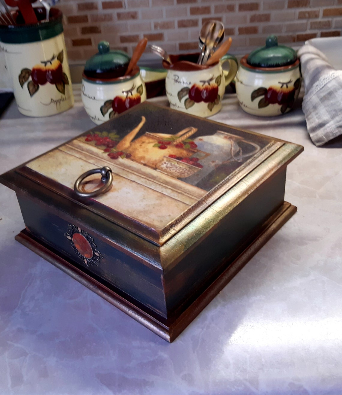 Large wooden kitchen for storing.Box for recipes Etsy