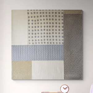 Japandi monochrome white and gray quilt wall art, Minimalist contemporary large quilted art  tapestry, Modern soft statement textile artwork