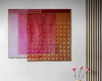 Hand-Painted Silk Bojagi Wall Hanging: Geometric Jogakbo Art