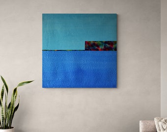 Blue Silk Quilt Art: Contemporary Minimalist Wall Hanging (51x51”)
