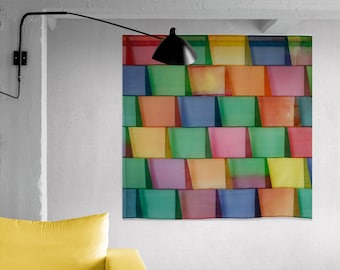 Muticolor wall art bojagi, Colorful modernized jogakbo, Traditional korean bojagi art, Geometric art wall decor, Noren japanese curtain