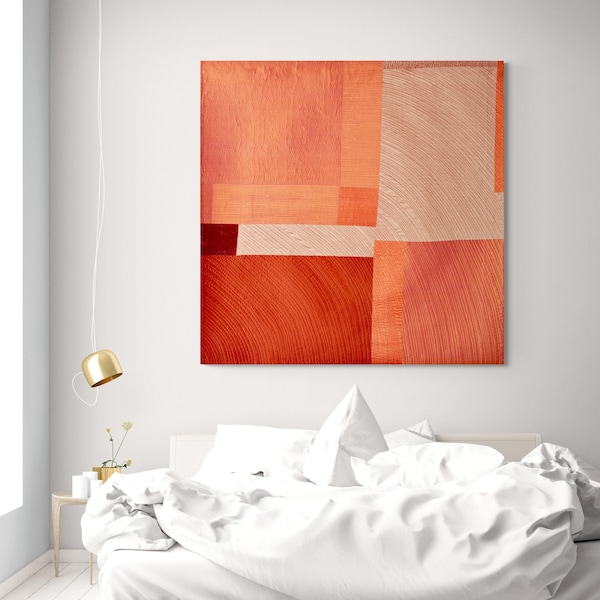 Modern burnt orange quilted wall art for home decor, Cozy wall hanging art quilt in earthy colors, Contemporary geometric textile wall art