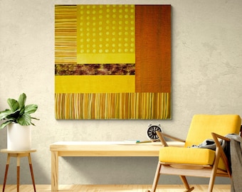 Yellow Silk Quilt Art: Japandi Fiber Wall Hanging (54x56”)