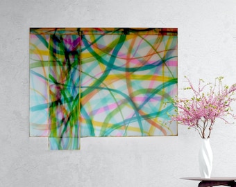 Colorful Wabi Sabi Bojagi Wall Hanging: Korean Textile Art Room Divider