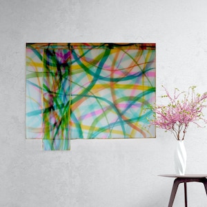 Colorful wabi sabi wall hanging bojagi, Statement minimalist textile art, Korean pojagi bojagi jogakbo, Room divider japanee screen curtain