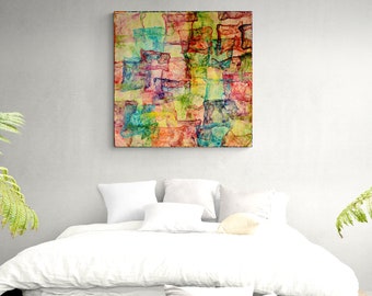 Colorful contemporary quilt, Hand painted silk tapestry, Modern art quilt, Colorful wall art decor, Boho wall hanging, Quilted wall art