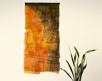 Tapeçaria de parede moderna Pojagi: Tapeçaria artística em fibra de seda (48x21”)