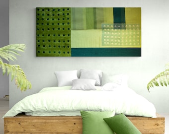 Green Geometric Art Quilt: Modern Fiber Art Tapestry