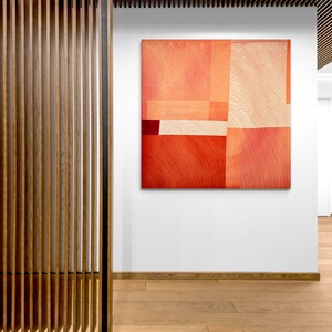 Burnt Orange Quilted Wall Art: Modern Geometric Silk Textile image 6