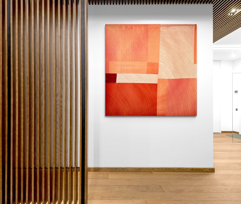 Burnt Orange Quilted Wall Art: Modern Geometric Silk Textile image 6