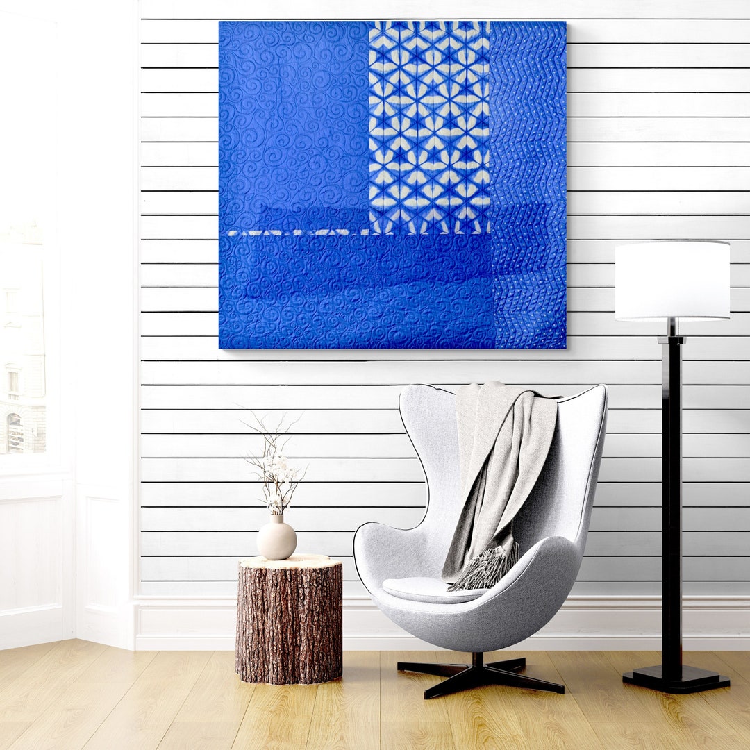 Indigo Blue Modern Quilt Wall Art, Shibori Wall Hanging Quilt ...