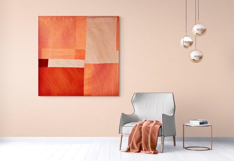 Burnt Orange Quilted Wall Art: Modern Geometric Silk Textile image 7