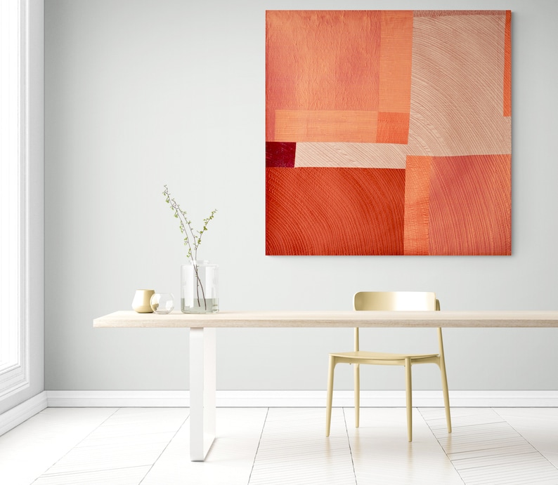 Burnt Orange Quilted Wall Art: Modern Geometric Silk Textile image 3