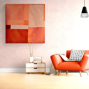 Burnt Orange Quilted Wall Art: Modern Geometric Silk Textile image 10