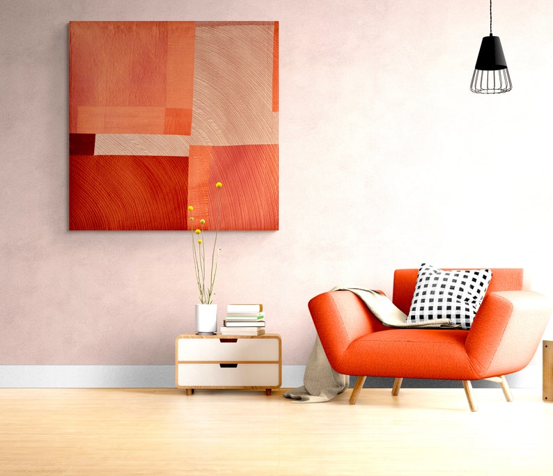 Burnt Orange Quilted Wall Art: Modern Geometric Silk Textile image 10