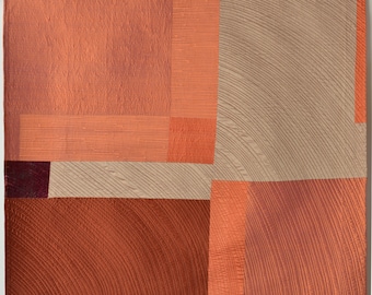 Monochrome Burnt Orange Silk Quilt Wall Art: Japandi Textile Decor