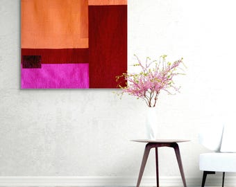 Minimalist Purple & Orange Textile Art Quilt: Modern Abstract Tapestry