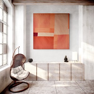 Burnt Orange Quilted Wall Art: Modern Geometric Silk Textile image 9