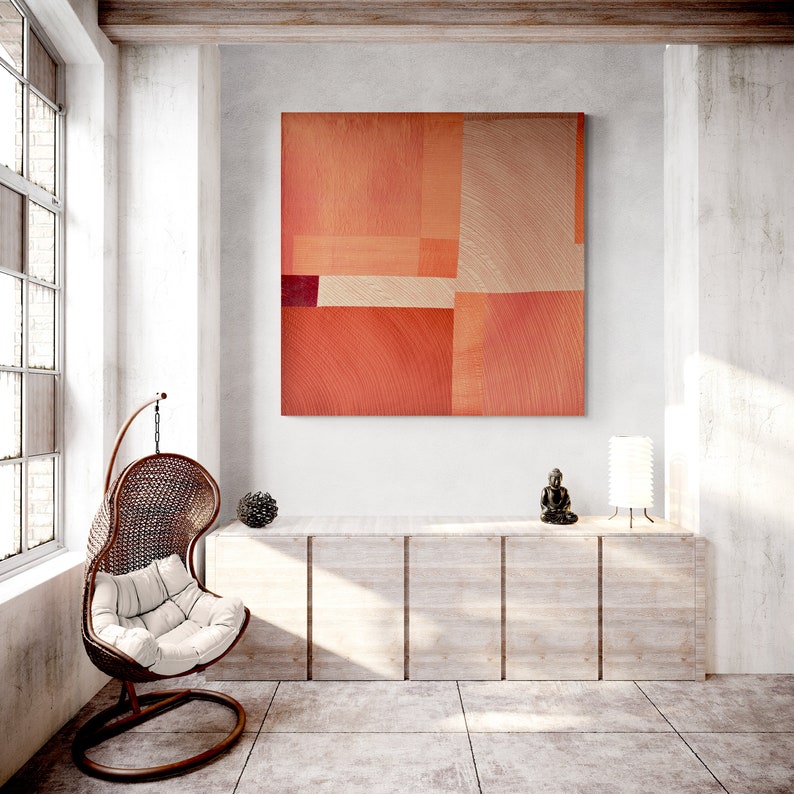 Burnt Orange Quilted Wall Art: Modern Geometric Silk Textile image 9