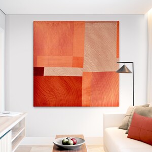 Burnt Orange Quilted Wall Art: Modern Geometric Silk Textile image 8