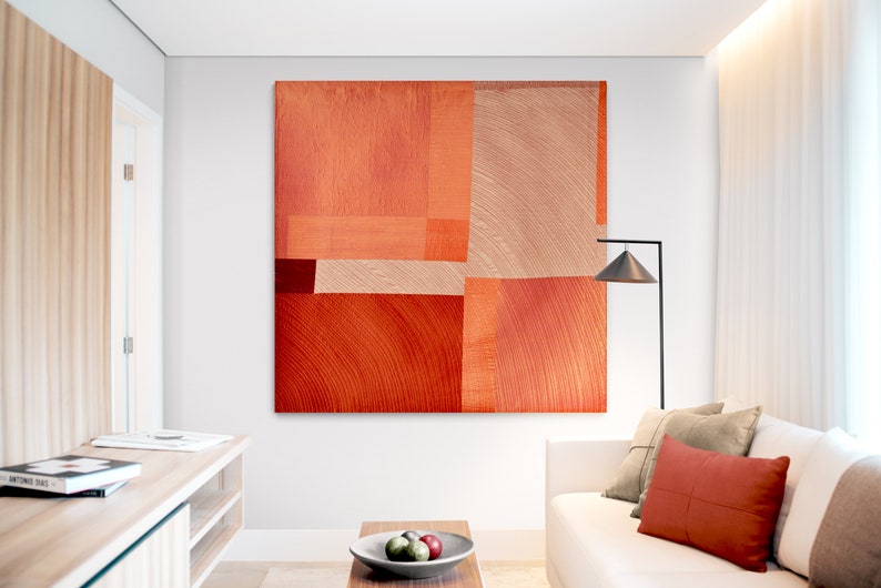 Burnt Orange Quilted Wall Art: Modern Geometric Silk Textile image 8