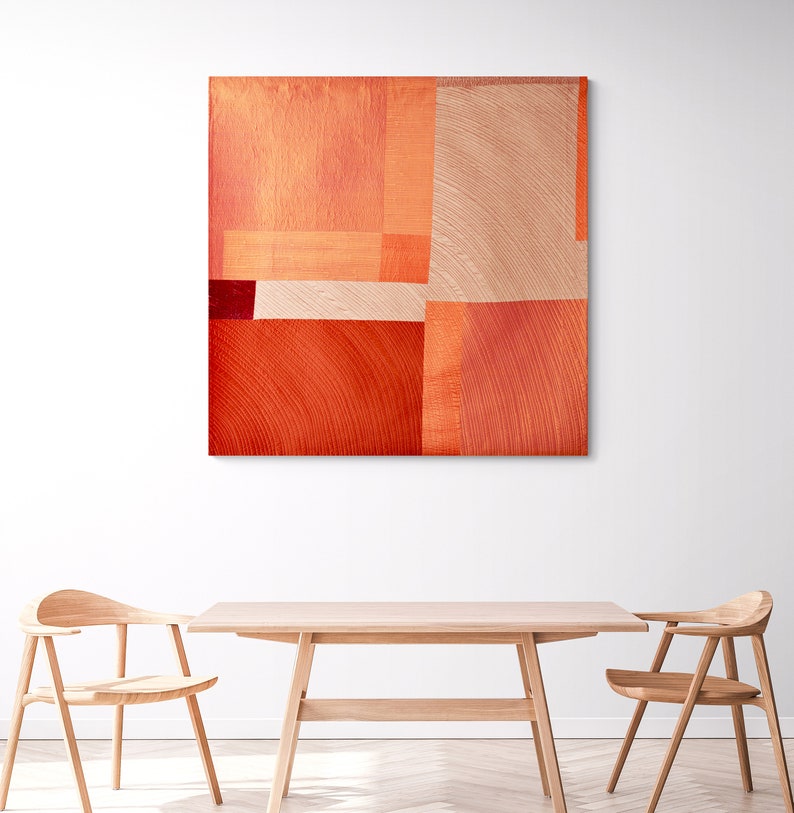 Burnt Orange Quilted Wall Art: Modern Geometric Silk Textile image 5