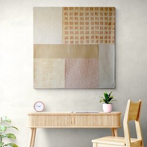 Creamy Monochrome Silk Wall Quilt: Japandi Textile Art Tapestry