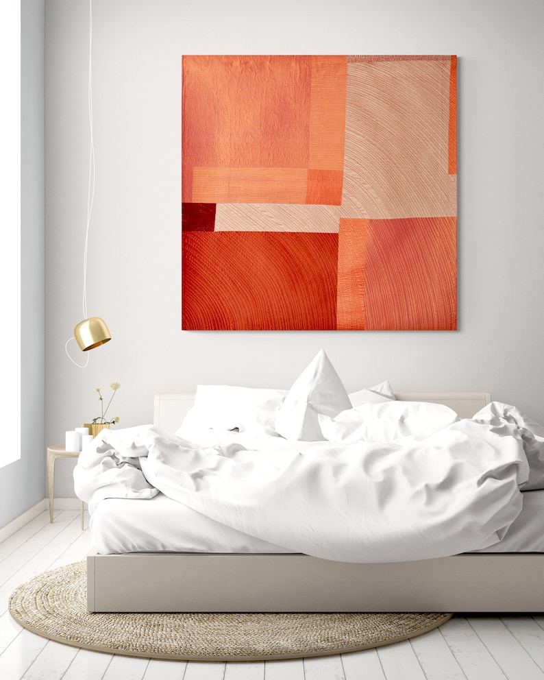 Burnt Orange Quilted Wall Art: Modern Geometric Silk Textile image 1