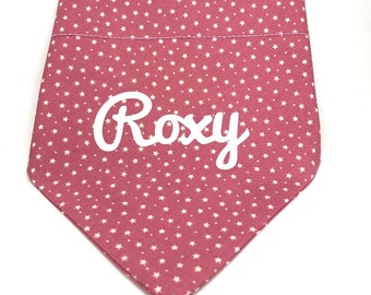 Pink Dog Bandana - Personalised - Stars Dog Bandana - Dog Accessories For Girl - Over The Collar Dog Bandana