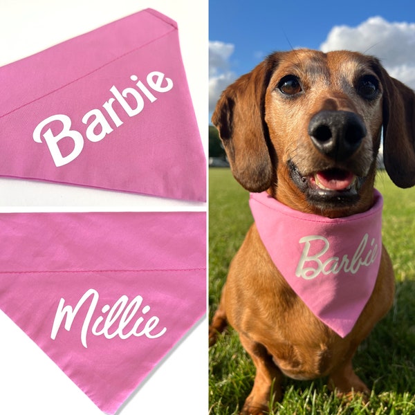 Barbie Bandana für Hunde - Personalisiert - Pink Bandana für Hunde - Hunde Halstuch - Girly Hunde Bandana - Geschenke für Hundemamas - Hundeliebhaber Geschenke