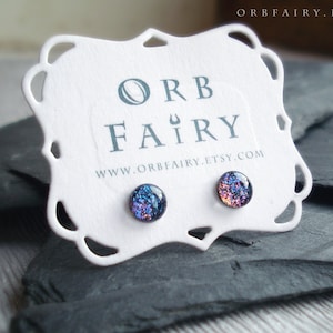 Cosmic blue dichroic resin earrings, galaxy blue resin earrings, iridescent earrings, blue earrings, hypoallergenic stainless steel studs