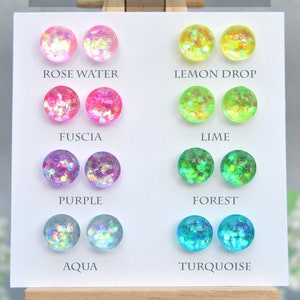 Mix & Match Earring Set, Fairy stud earrings, make a set / choose colours, 8mm glass stud earrings, hypoallergenic stainless steel studs