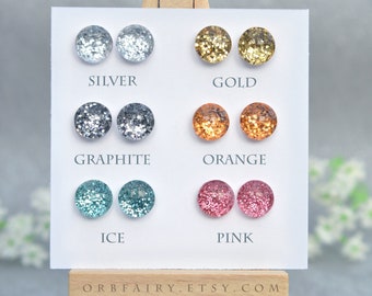 Mix & match earring set, Sparkle stud earrings, make a set, 8mm glass stud earrings, sparkly earrings, hypoallergenic stainless steel studs
