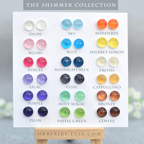 Mix & match earring set, colourful shimmery stud earrings, make your own set, 8mm glass earring studs, hypoallergenic stainless steel studs