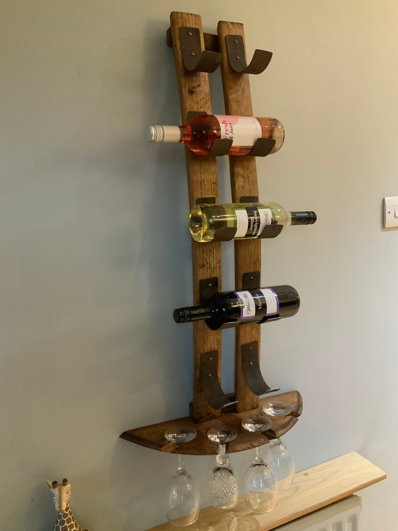 Wine Barrel Stave Wine Rack Recycled Oak and Hoops. Home Decor. 