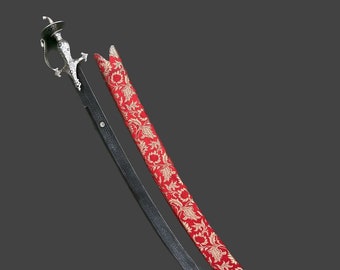 Damascus Steel Tegh Sword, met brokaat doek schede, Tegha talwar, Punjabi talwar, zilveren koftgiri gevest, gratis verzending