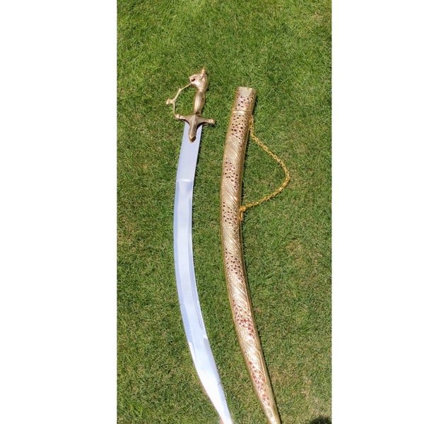 CUSTOM BRASSGOLD DECORATIVE sword - gold designer metal scabbard- With Custom Engraved Blade with additional free metal sword-antique sword