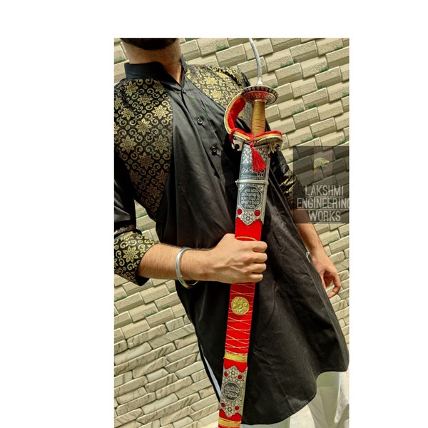 ROYAL KHANDA-historical sword-damascus steel blade-silver calligraphy-blunt edges-great king shivaji maharaj sword-free shipping
